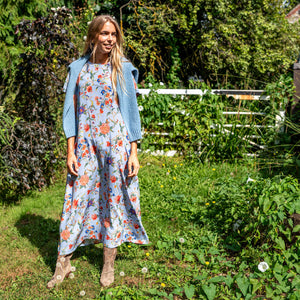 Revere Printed Silk T Shirt Dress in Light Blue