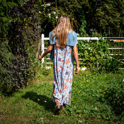 Revere Printed Silk T Shirt Dress in Light Blue