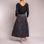 Marshan85 High Waisted Maxi Skirt in Jacquard Print/Black