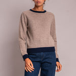 Contrast Crew Round Neck Jumper in Brown/Navy