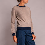 Contrast Crew Round Neck Jumper in Brown/Navy