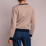 Contrast Crew Round Neck Jumper in Brown/Navy