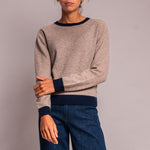 Contrast Crew Round Neck Jumper in Brown/Navy