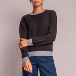 Contrast Crew Round Neck Jumper in Bitter/Mid Grey