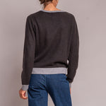 Contrast Crew Round Neck Jumper in Bitter/Mid Grey