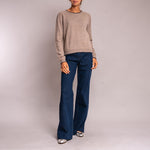 Blanket Stitch Crew Neck Jumper in Brown/Navy