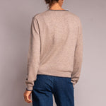 Blanket Stitch Crew Neck Jumper in Brown/Navy