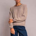 Blanket Stitch Crew Neck Jumper in Brown/Navy