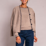 Blanket Stitch Cardigan in Brown/Navy