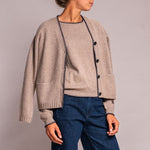 Blanket Stitch Cardigan in Brown/Navy