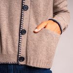 Blanket Stitch Cardigan in Brown/Navy