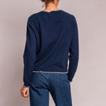 Blanket Stitch Crew Neck Jumper in Navy/Mid Grey