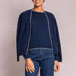 Blanket Stitch Cardigan in Navy/Mid Grey