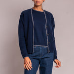 Blanket Stitch Cardigan in Navy/Mid Grey