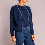 Blanket Stitch Cardigan in Navy/Mid Grey