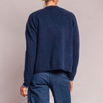 Blanket Stitch Cardigan in Navy/Mid Grey