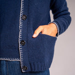 Blanket Stitch Cardigan in Navy/Mid Grey