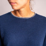 Blanket Stitch Crew Neck Jumper in Navy/Mid Grey