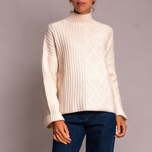 Aran Rib Turtle Neck Jumper in Jasmine