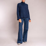 Aran Rib Turtle Neck Jumper in Navy