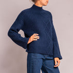 Aran Rib Turtle Neck Jumper in Navy