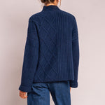 Aran Rib Turtle Neck Jumper in Navy