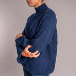 Aran Rib Turtle Neck Jumper in Navy