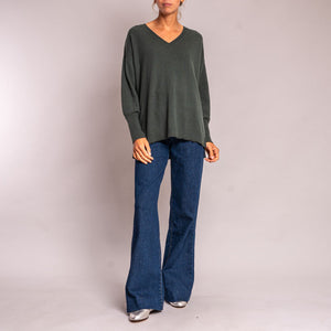 Oversize V Neck Jumper in Khaki