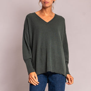 Oversize V Neck Jumper in Khaki