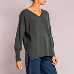 Oversize V Neck Jumper in Khaki