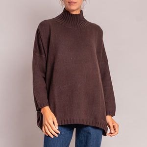 Rider Funnel Neck Knit in Bitter Chocolate