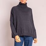 Zuri Cotton Roll Neck Knit in Black Marl