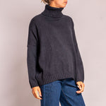 Zuri Cotton Roll Neck Knit in Black Marl