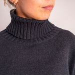 Zuri Cotton Roll Neck Knit in Black Marl