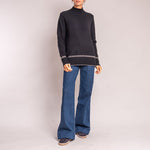 Turtleneck Knit with Birdseye Cuff and Hem in Black/Fossil