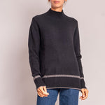 Turtleneck Knit with Birdseye Cuff and Hem in Black/Fossil