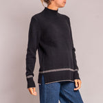 Turtleneck Knit with Birdseye Cuff and Hem in Black/Fossil