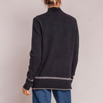 Turtleneck Knit with Birdseye Cuff and Hem in Black/Fossil