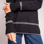 Turtleneck Knit with Birdseye Cuff and Hem in Black/Fossil