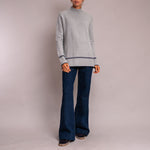 Turtleneck Knit with Birdseye Cuff and Hem in Silver/Navy