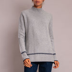 Turtleneck Knit with Birdseye Cuff and Hem in Silver/Navy