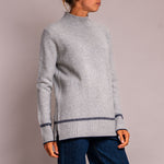 Turtleneck Knit with Birdseye Cuff and Hem in Silver/Navy