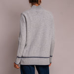 Turtleneck Knit with Birdseye Cuff and Hem in Silver/Navy