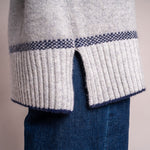 Turtleneck Knit with Birdseye Cuff and Hem in Silver/Navy