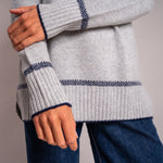 Turtleneck Knit with Birdseye Cuff and Hem in Silver/Navy