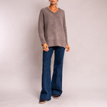 Long V Neck Chunky Knit in Fossil