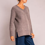 Long V Neck Chunky Knit in Fossil