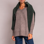 Long V Neck Chunky Knit in Fossil