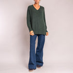 Long V Neck Chunky Knit in Dark Green