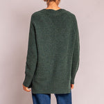 Long V Neck Chunky Knit in Dark Green